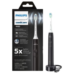 Philips Sonicare 4100 Power Toothbrush, Rechargeable Electric Toothbrush with Pressure Sensor, Black (HX3681/24)