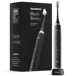 AquaSonic Black Series Electric Toothbrush - Rechargeable, 4 Modes, Travel Case, 8 Brush Heads
