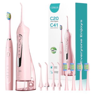 COSLUS Water Dental  Flosser Electric Toothbrush Combo,2-in-1 Oral Clean Kit For Teeth,Braces,Gums Care,Brushing Flossing for Family,Travel Use,Pink